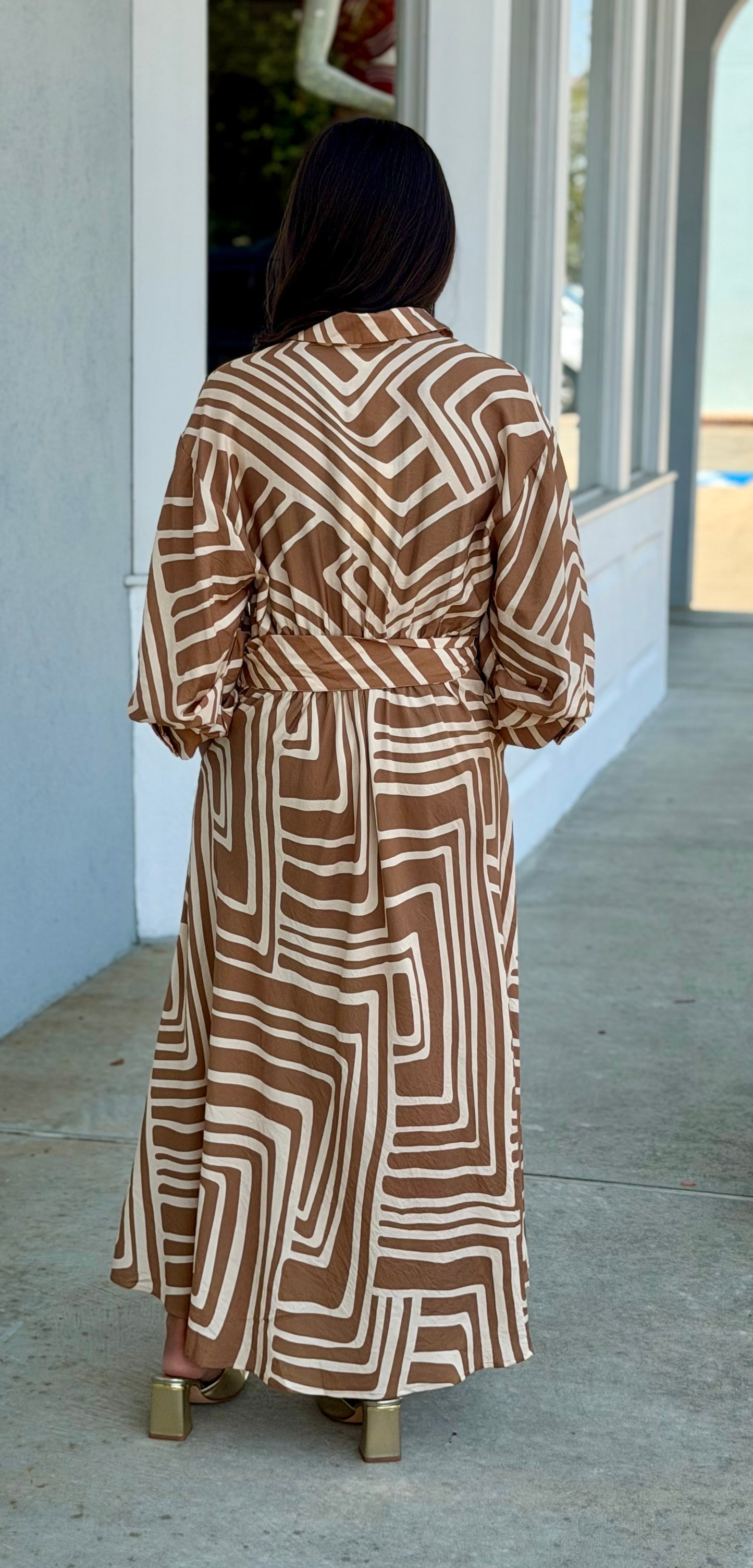 Tan Printed Maxi Dress