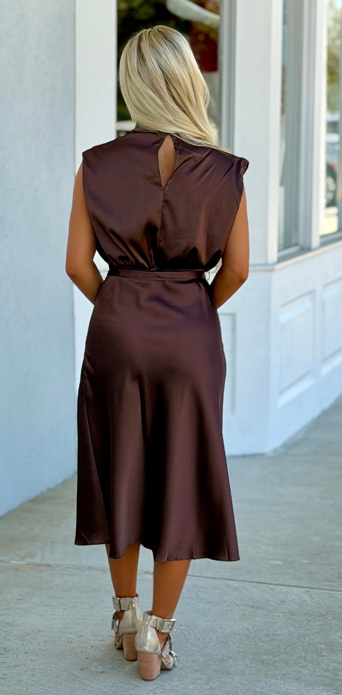 Midi Dress With Cowl Neck, Brown