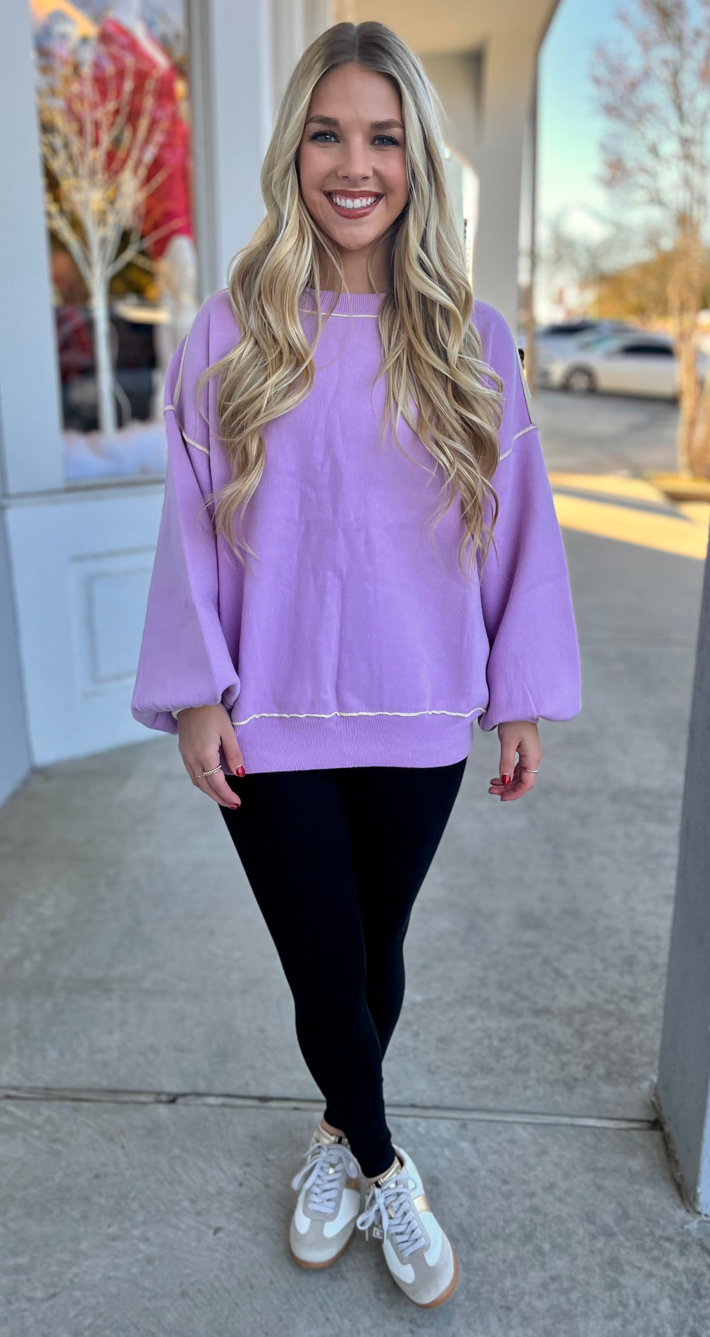 Lilac Crew Neck Seam Sweater