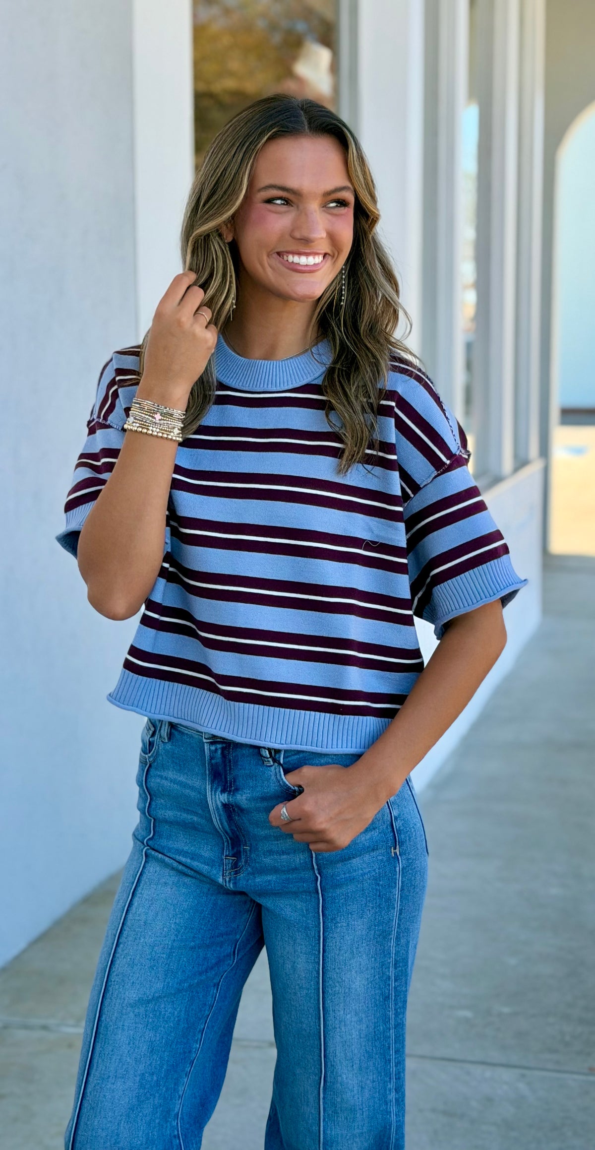 Ice Plum Striped SS Sweater