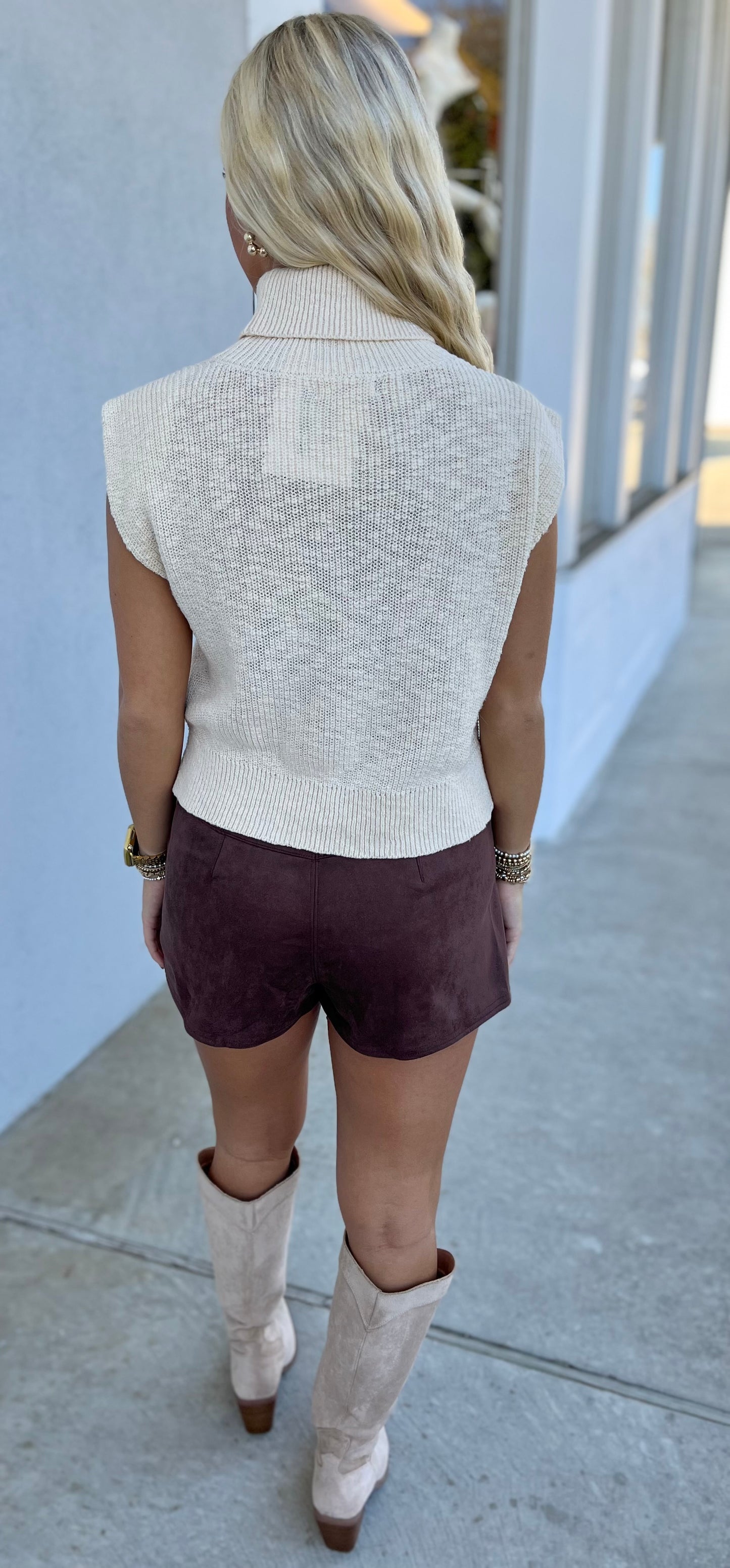 Ivory Sleeveless Cotton Turtleneck Top