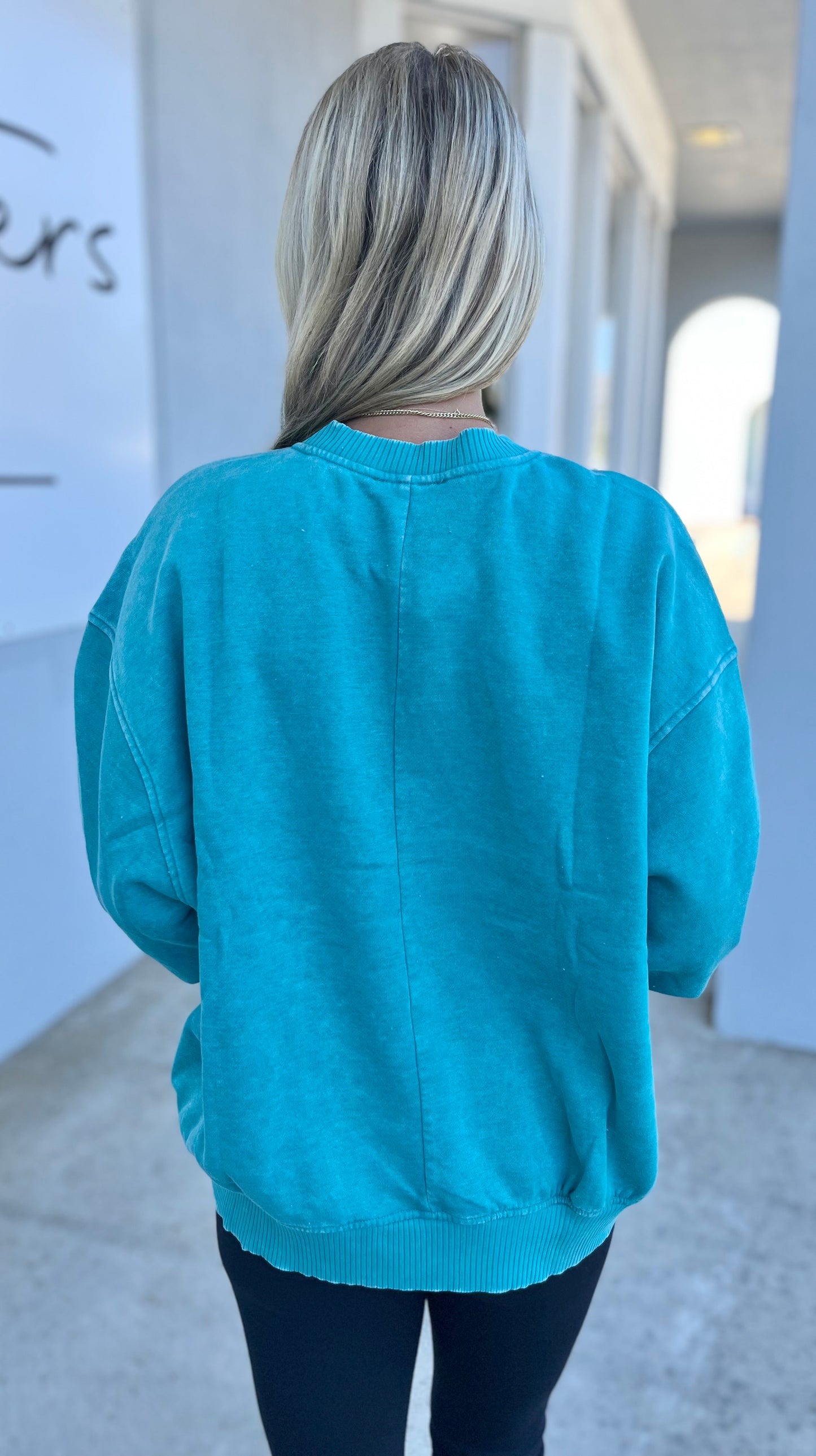 Acid Wash Fleece Pullover, Lt Teal