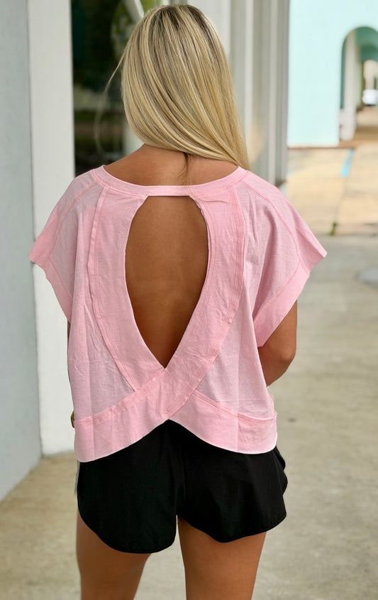 Cotton Slub Open Back Top, Pink