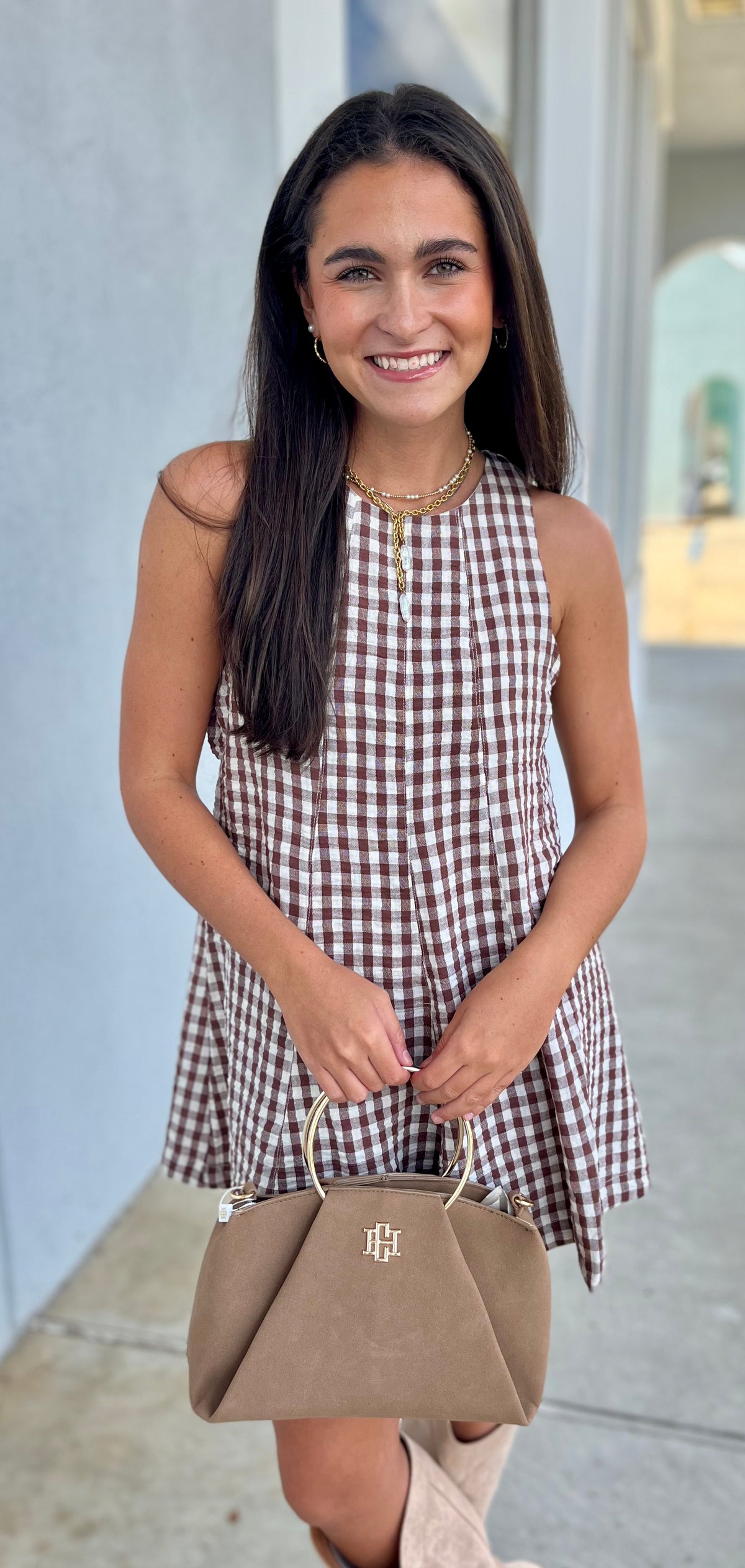 Gingham Sleeveless Baby Doll Romper/Dress