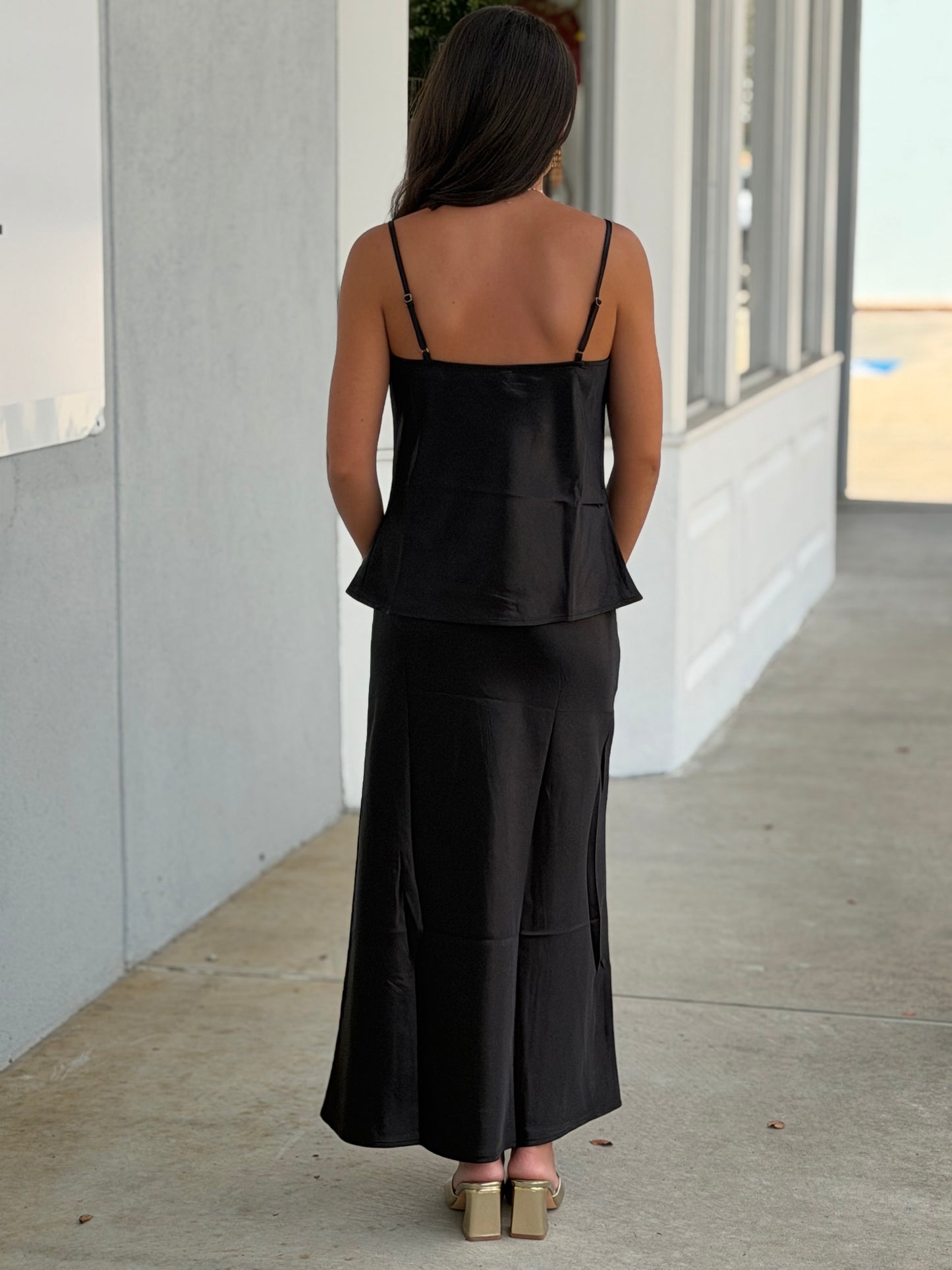 Black Cowl Neck Cami Glitter Tank