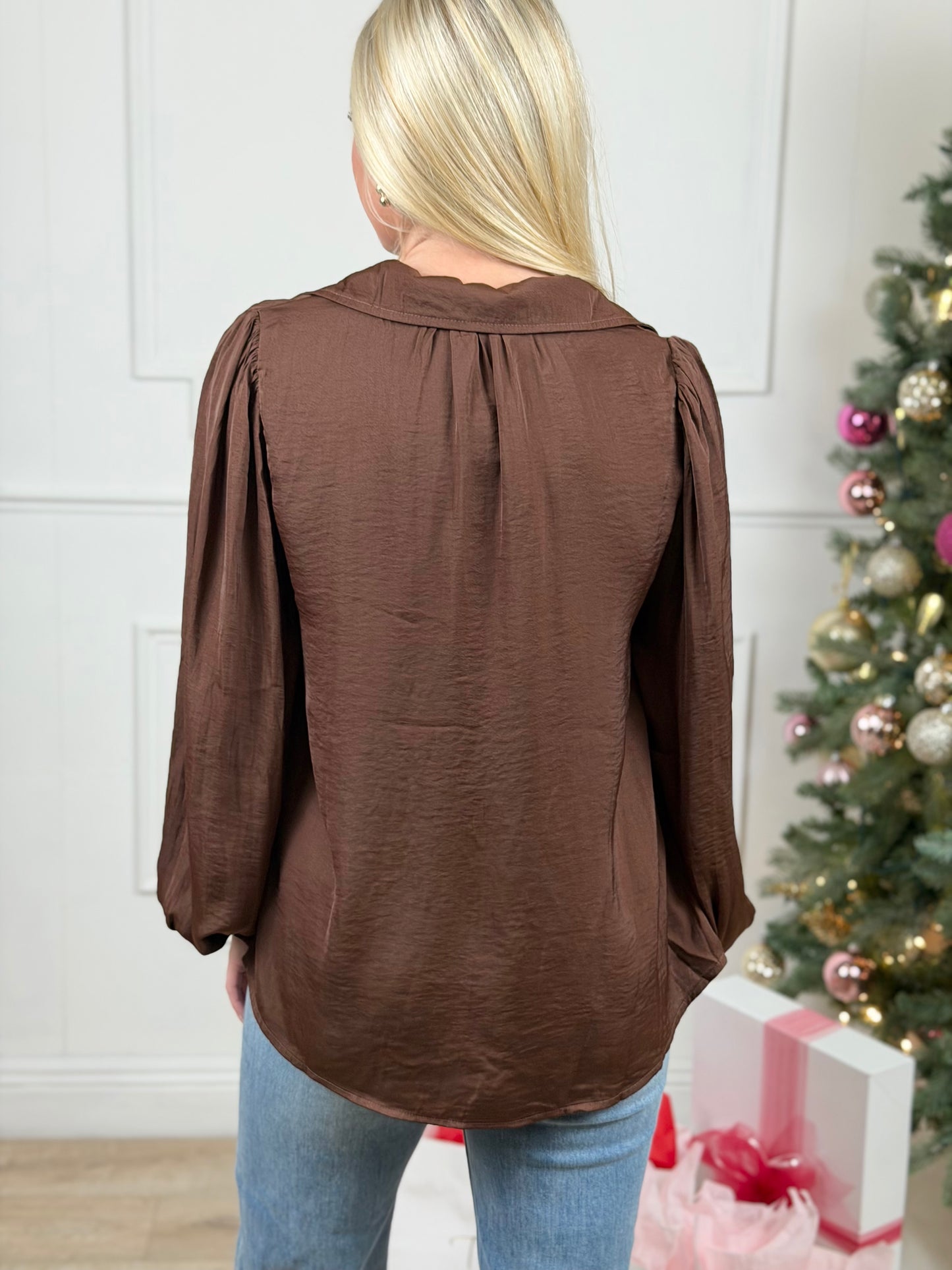 Chocolate Collared V Neck Top