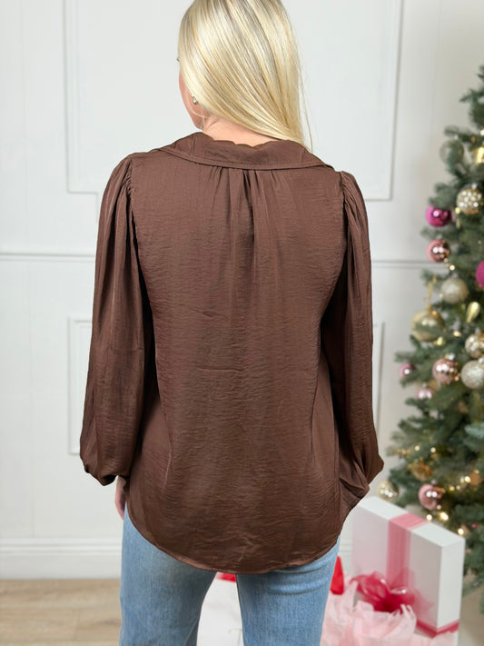 Chocolate Collared V Neck Top