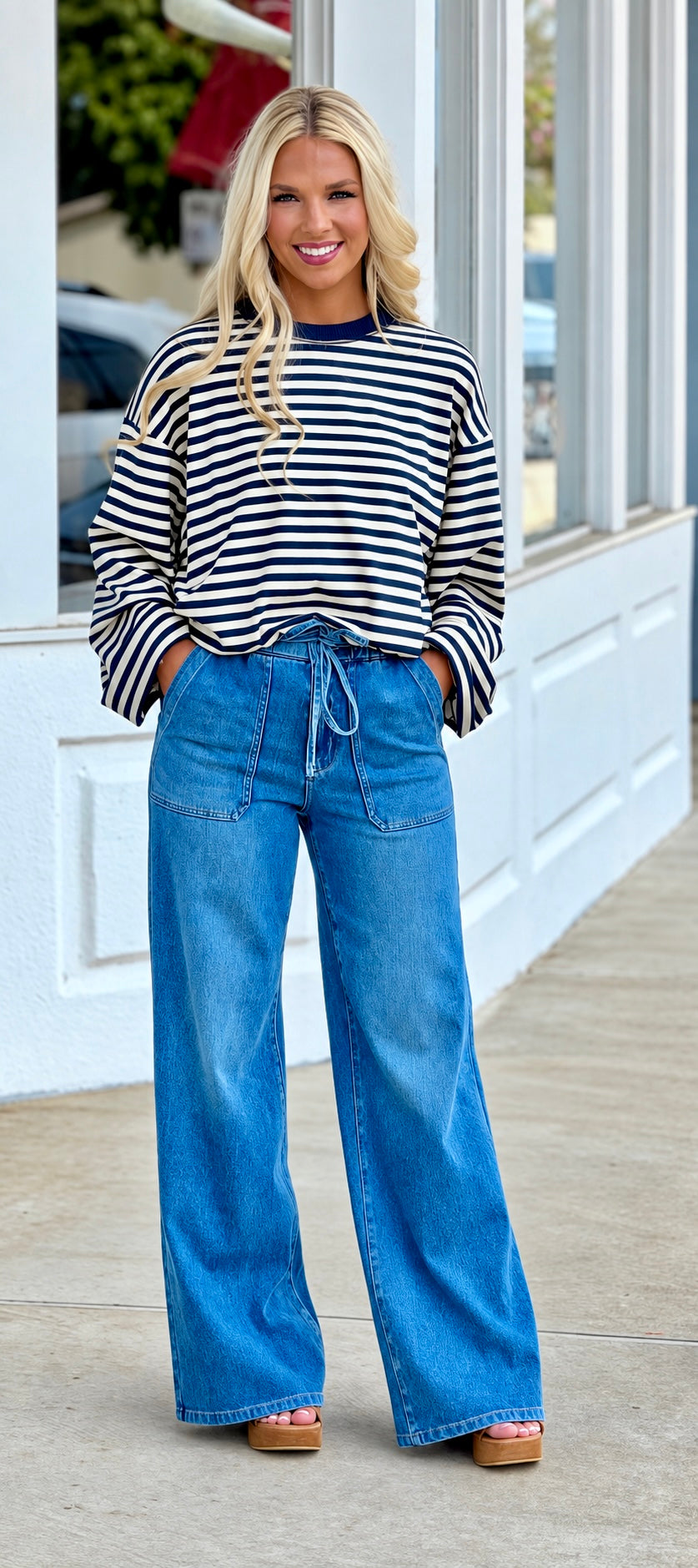 Navy/Ivory Stripe Oversized Soft Top