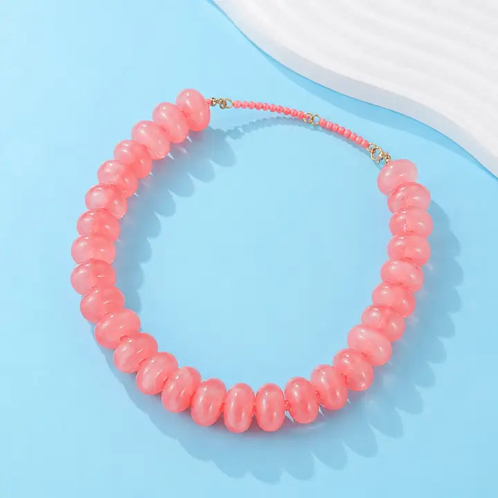 Chunky Beaded Swirl Necklace, Rose