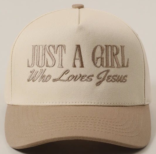 Embroidery Hat , Beige Just a Girl Who Loves Jesus