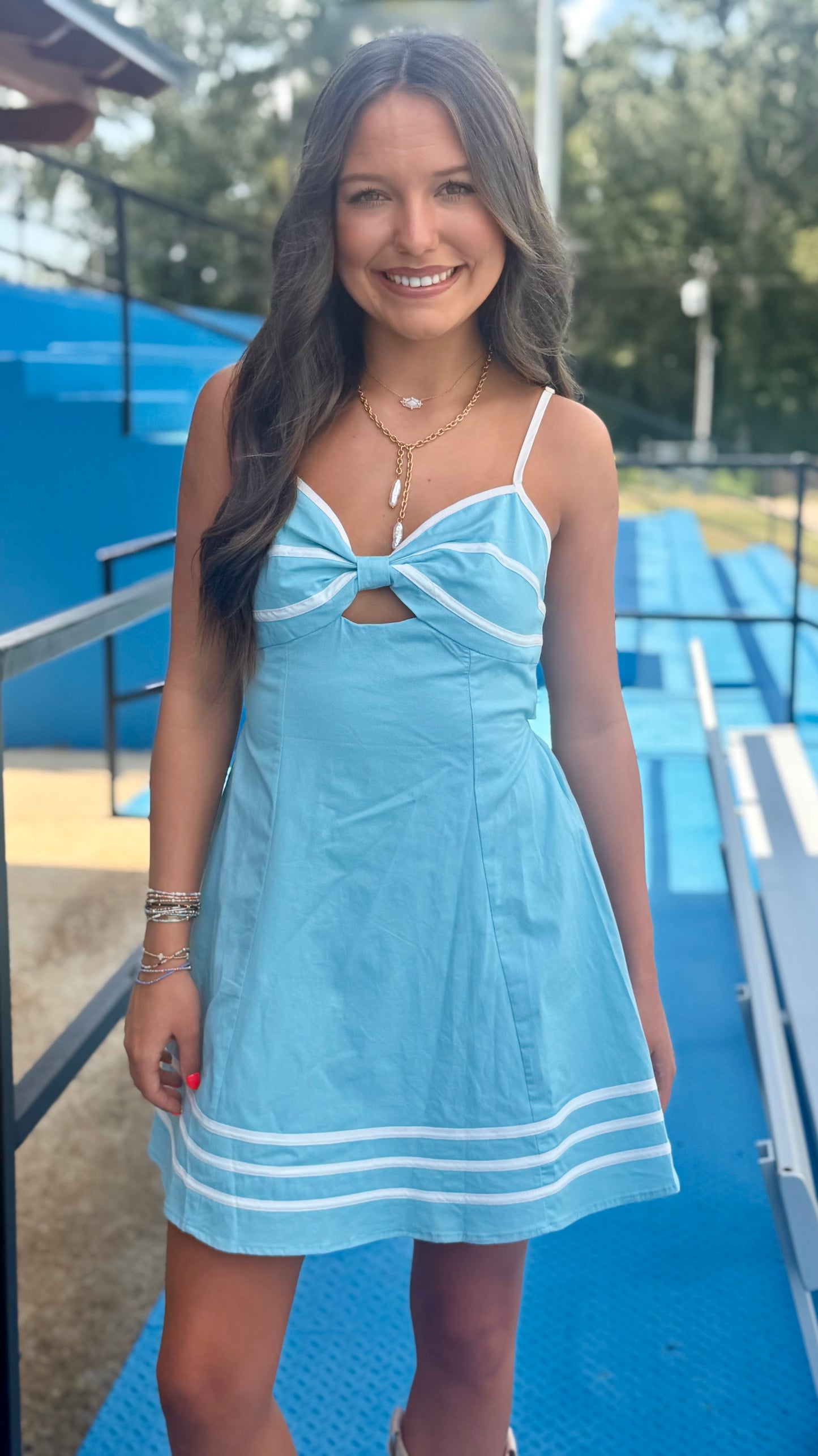Sky Blue/White Cut Out Back Mini Dress