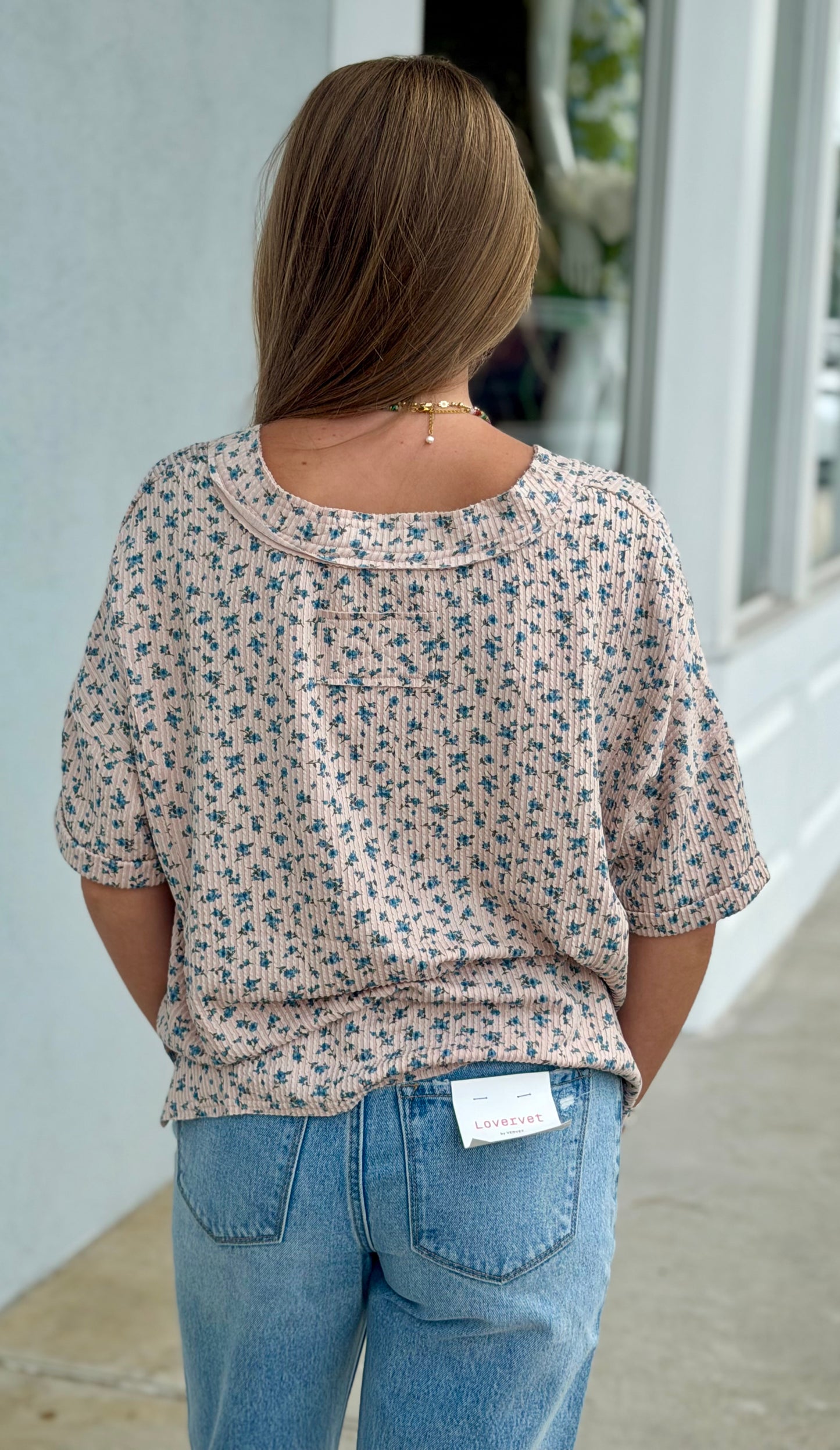 Ditsy Floral V Neck Ribbed Top