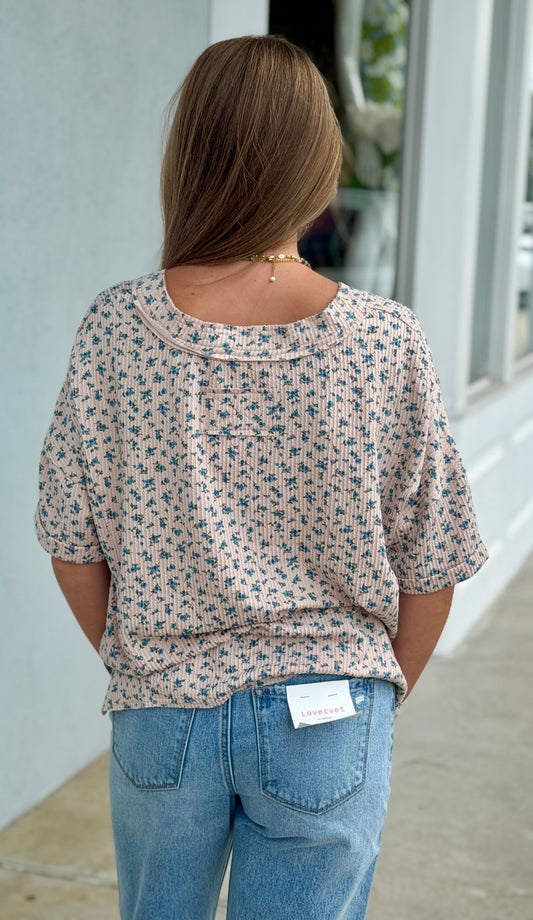 Ditsy Floral V Neck Ribbed Top