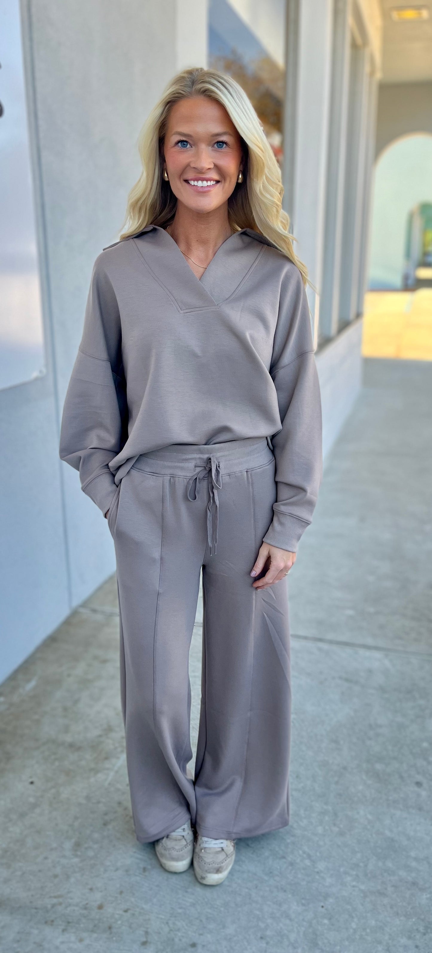 Scuba Collared Pullover & Pants SET, Cocoa