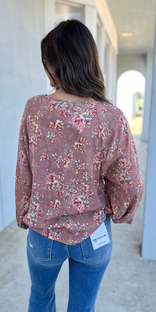 Mauve Dolman Babydoll Floral Blouse
