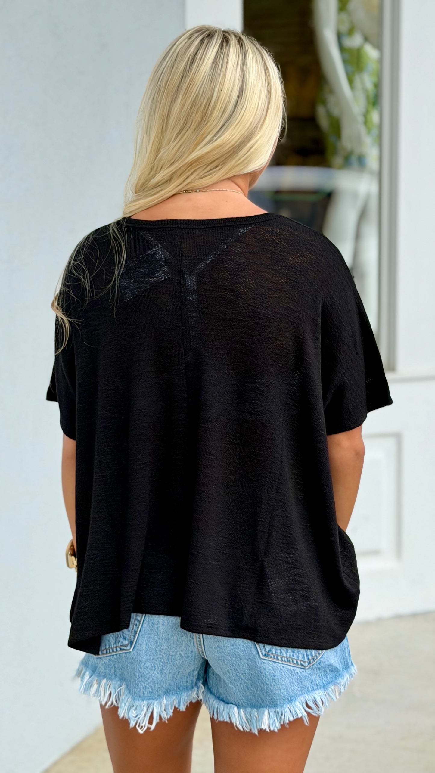 Oversized Slub Hacci Top, Black