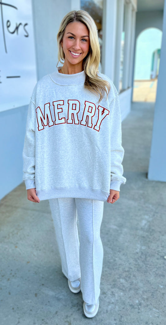 Merry Embroidered Mock Neck Pullover