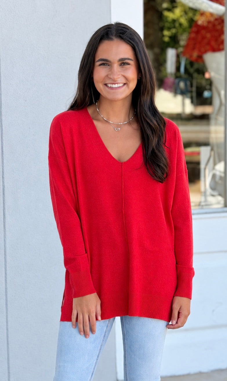 Viscose Front Seam Sweater, H Red
