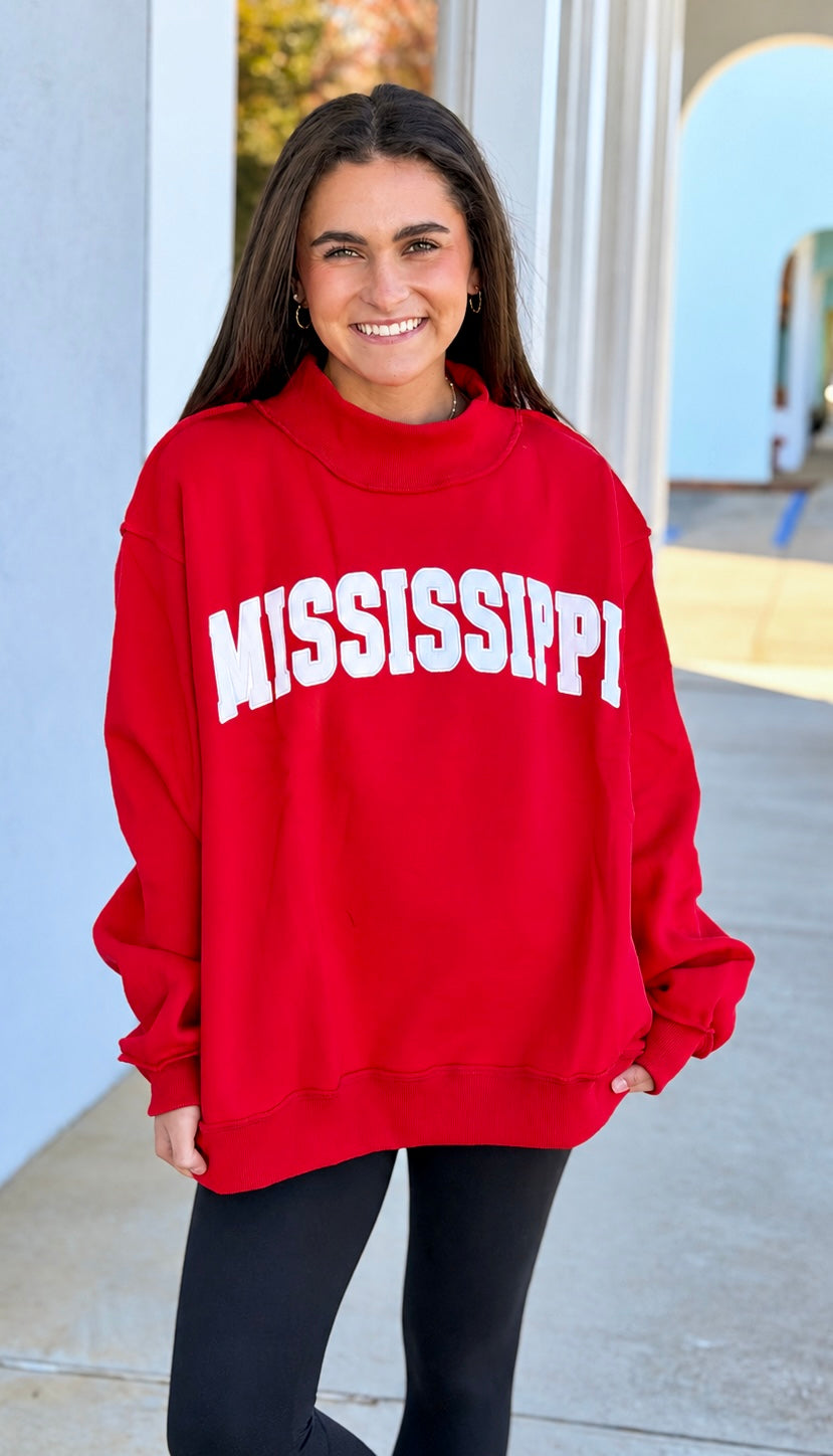 Red Mississippi Mock Neck Sweatshirt