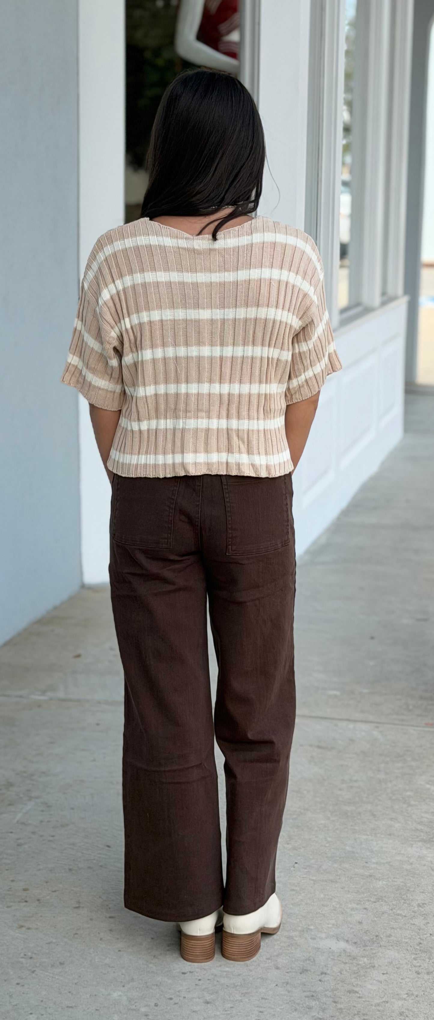 Brown Front Seam Cropped Pants