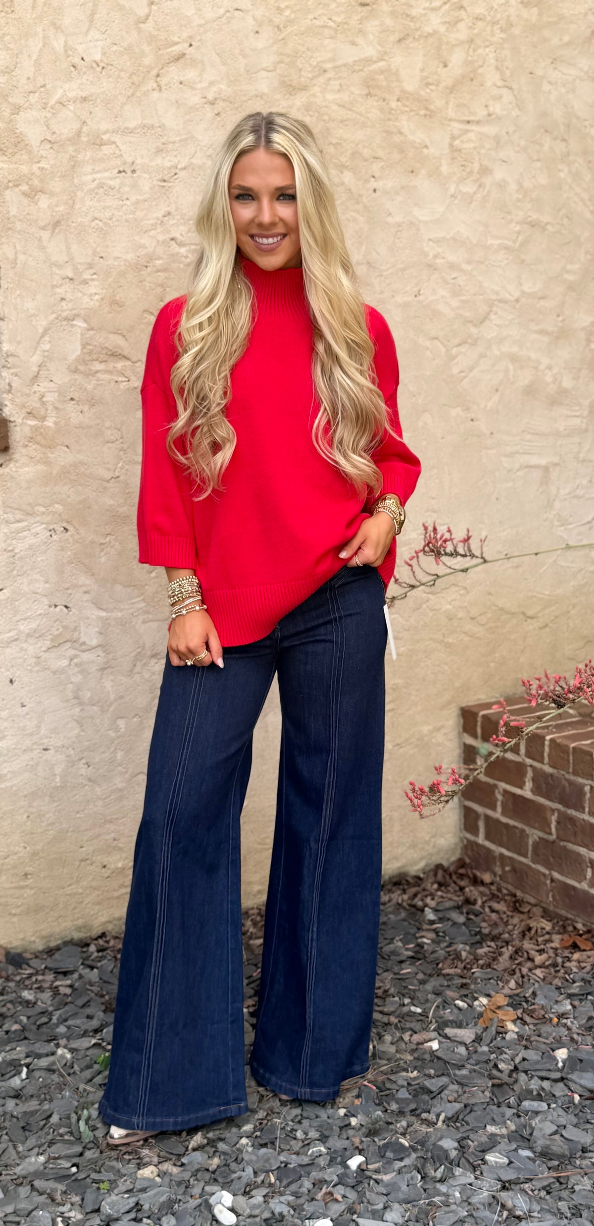 Bell sleeve 3/4 Sweater, Red