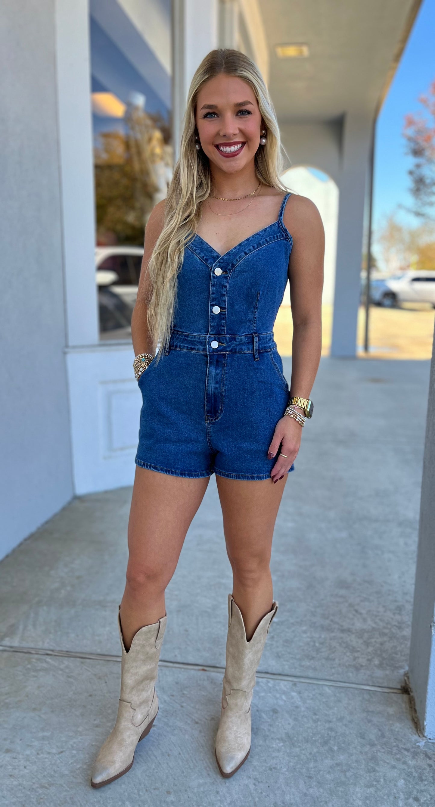 Washed Denim Cami Denim Romper