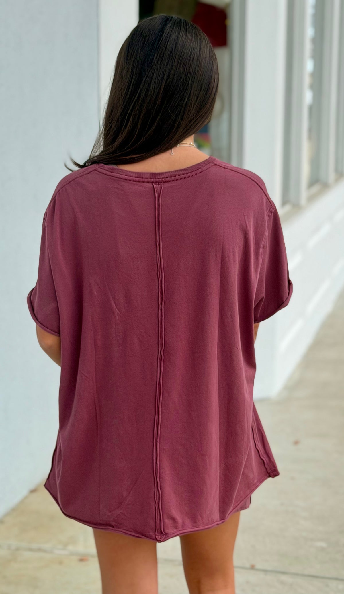 Pima Cotton Center-Seam Oversized Tee, Rosewood
