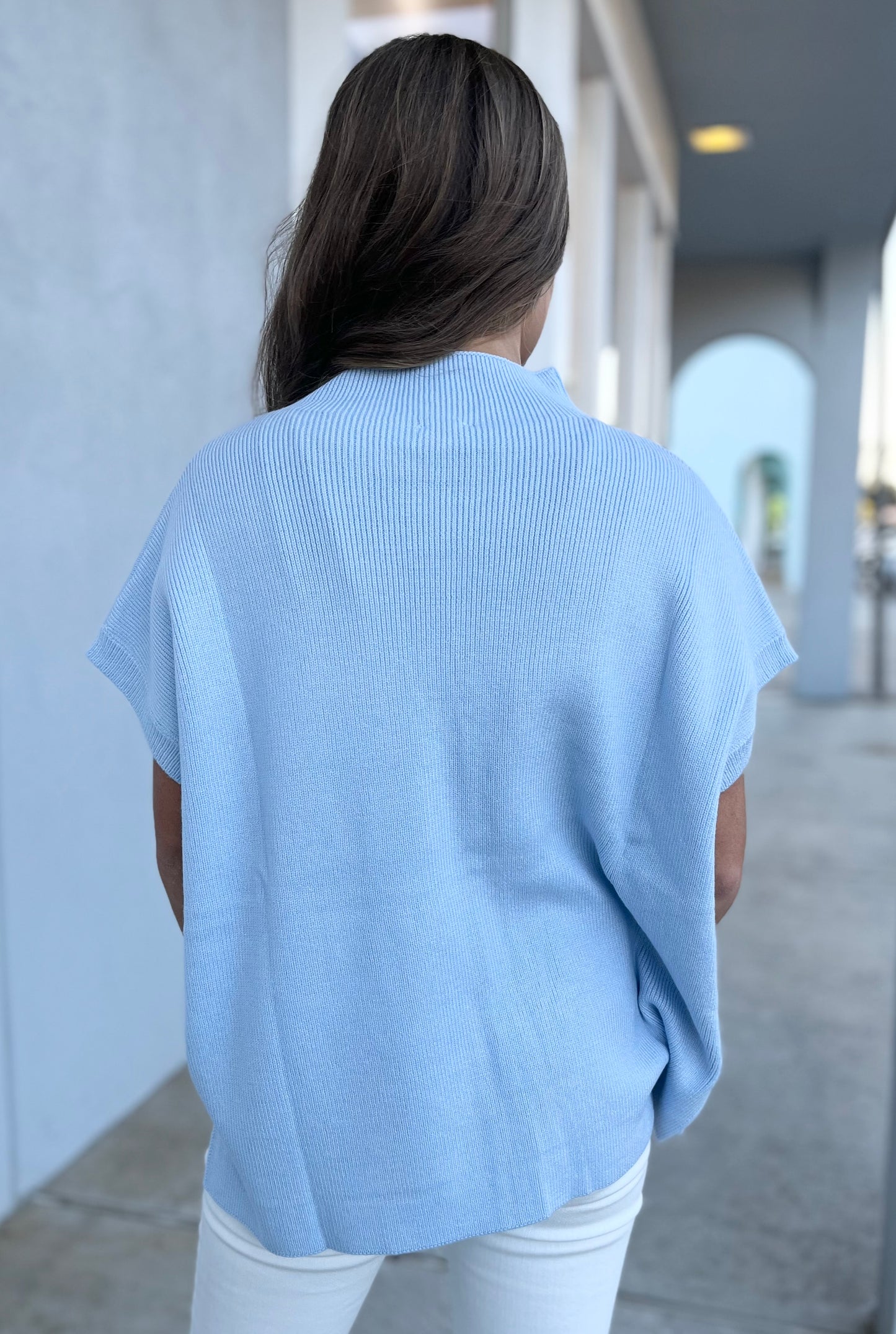 Ribbed Knit Vest Sky Blue