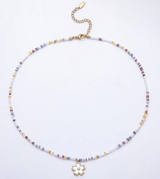 Stainless Steel Gold PVD 3mm Shell Pear Flower Multi Gem Chain 16.5