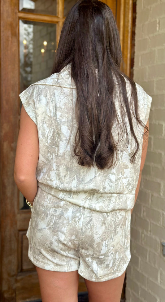 Camo Half Zip Cropped Sweatshirt and Short SET