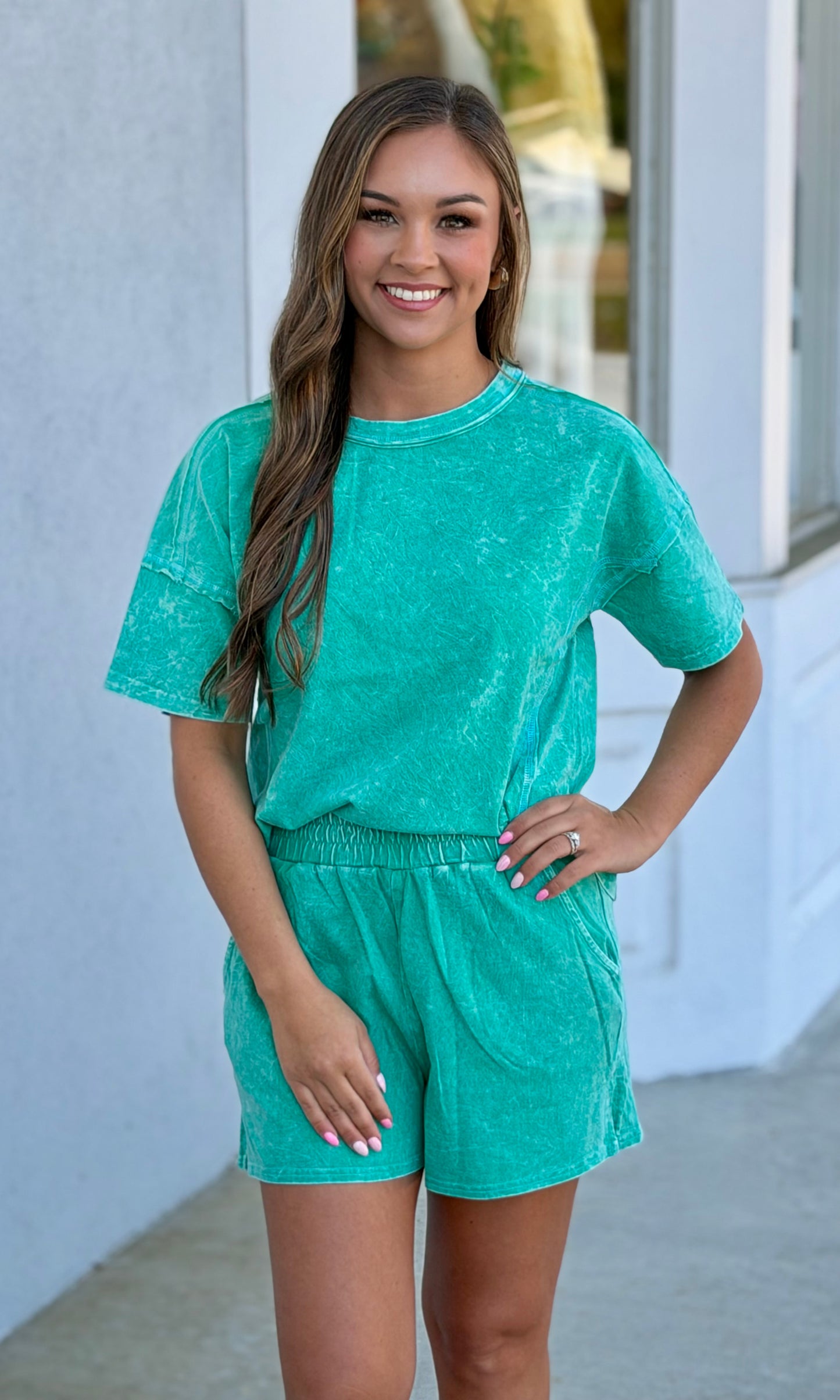 Halo Snow Washed Top & Short SET, K Green