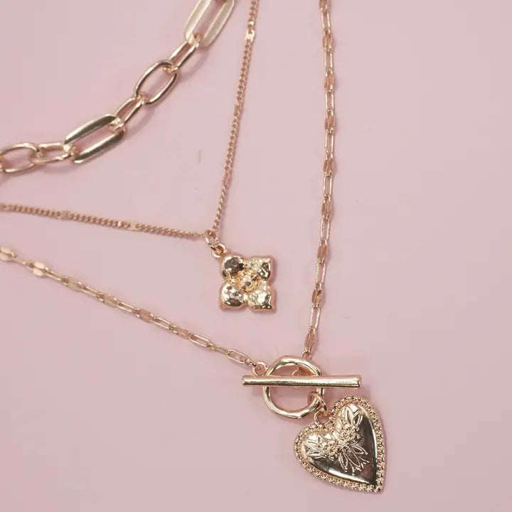 Flower Heart Toggle Necklace