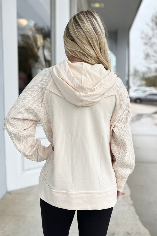 Ecru Half Zip Hooded Sweatshirt