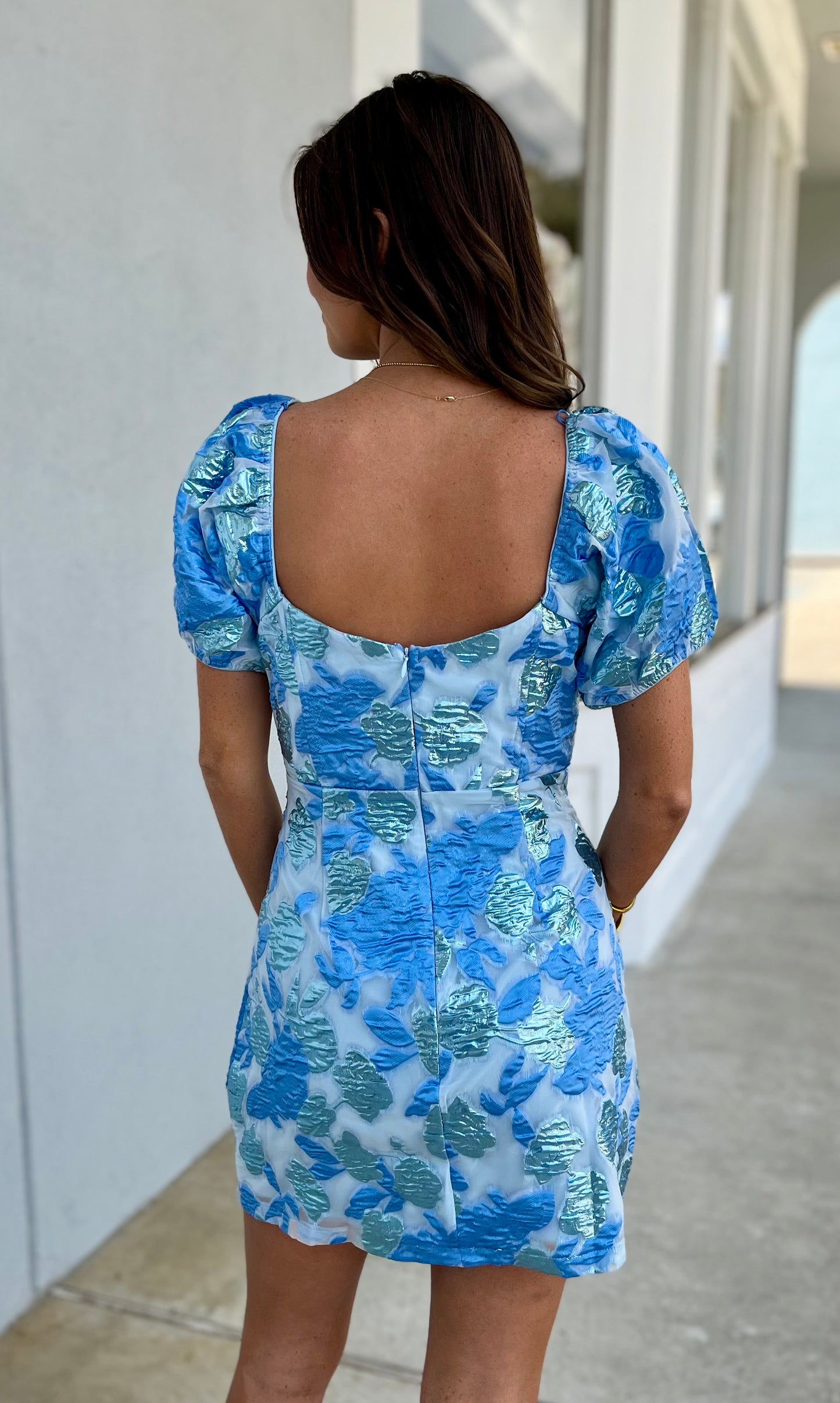 Floral Jacquard Square Neck Dress