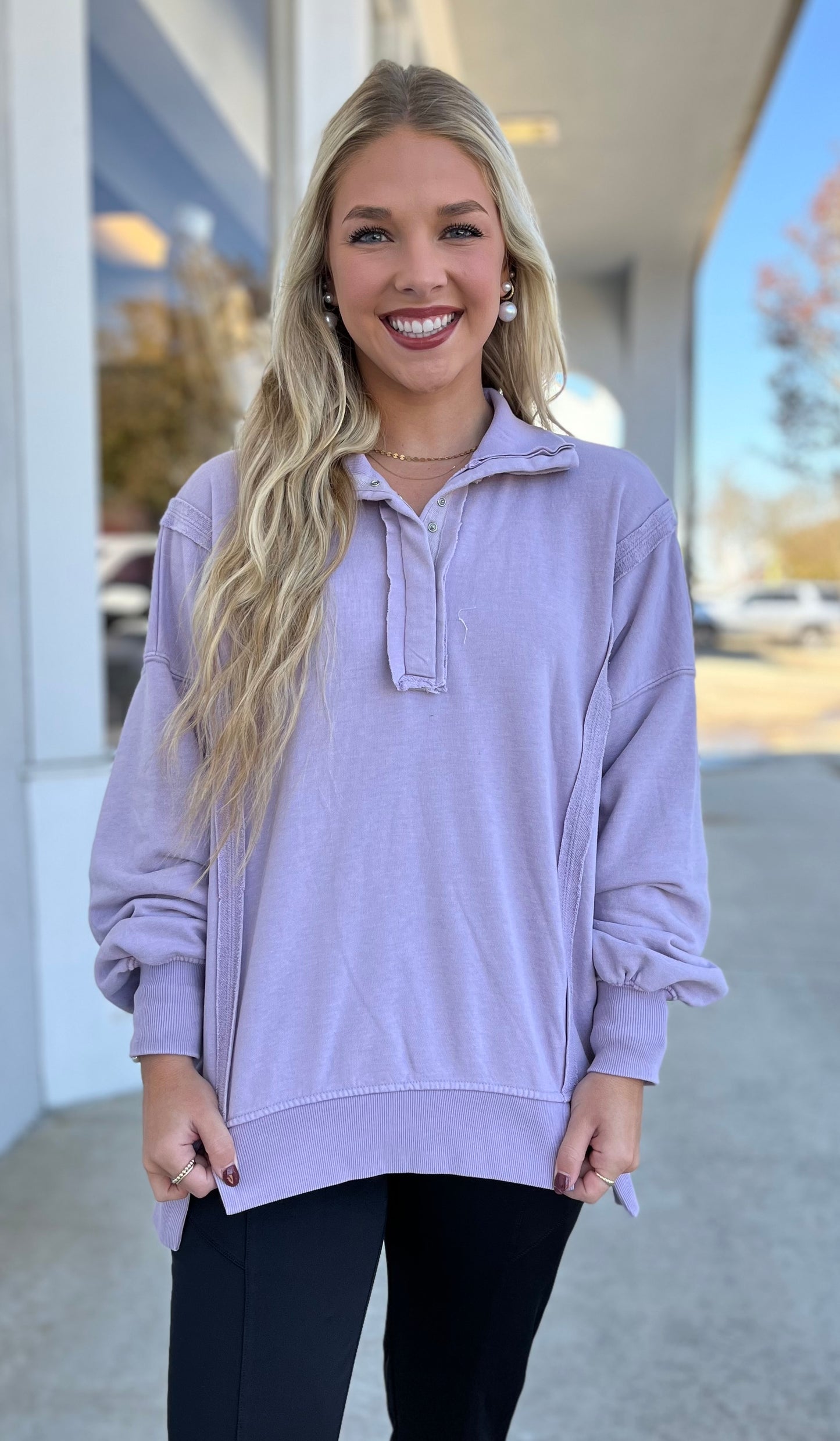 Dusty Lavender Henley Sweatshirt