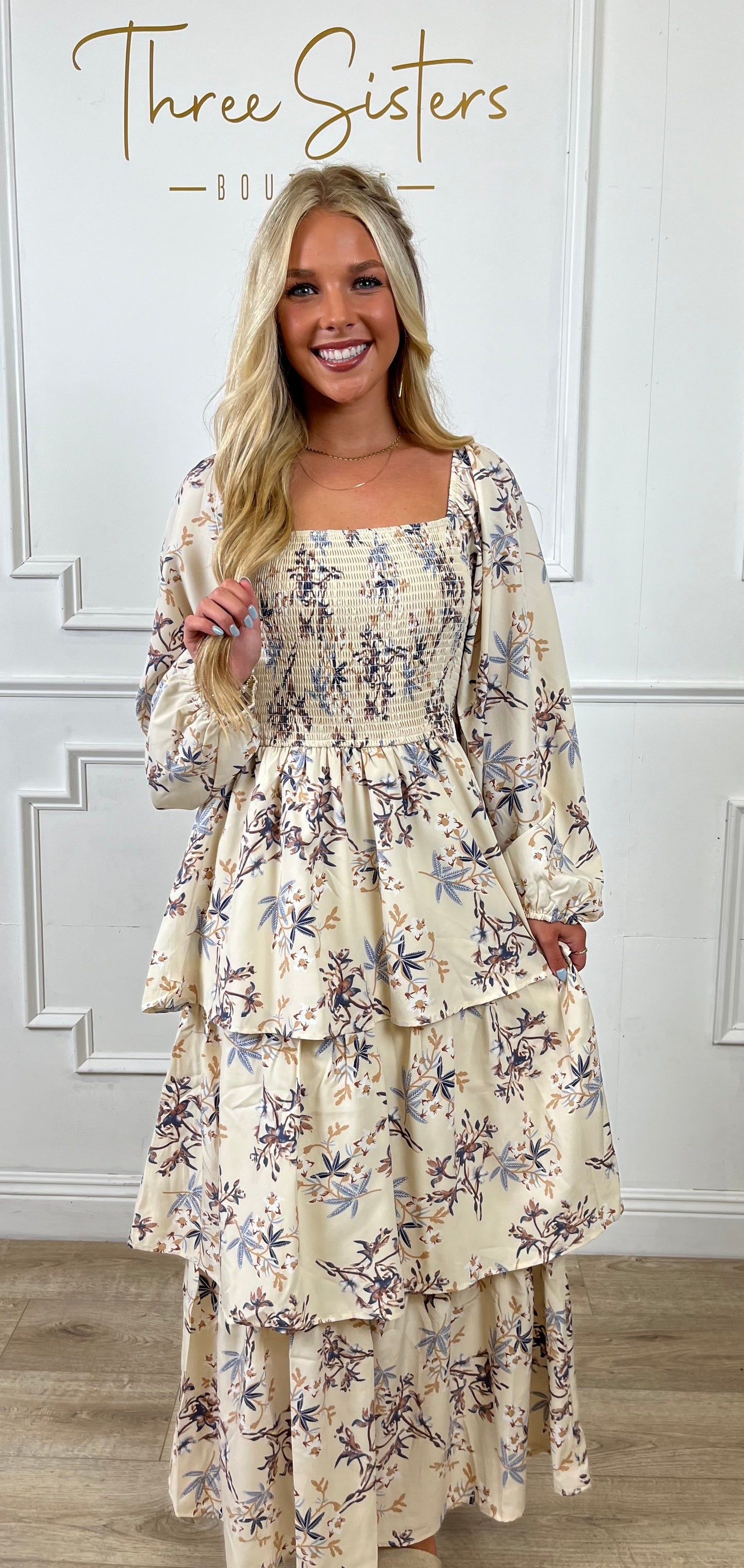 Floral Smocked Layered Midi Dress