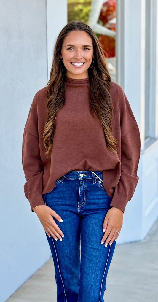 Espresso Mock Neck Pullover