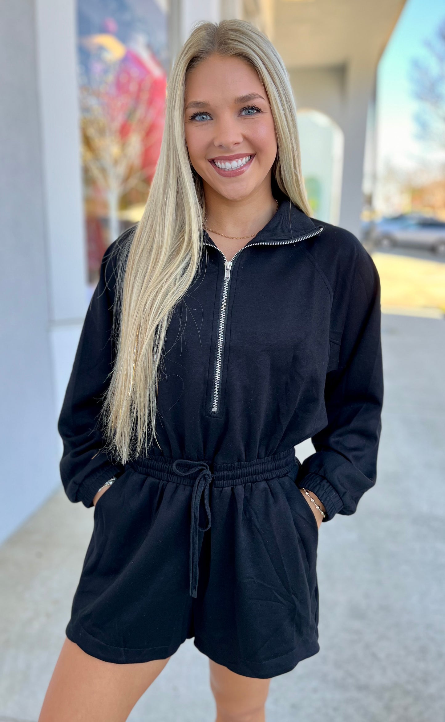 Black Half Zip Romper