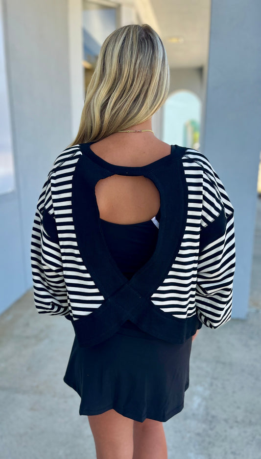 Open Back Long Sleeve Top, Black