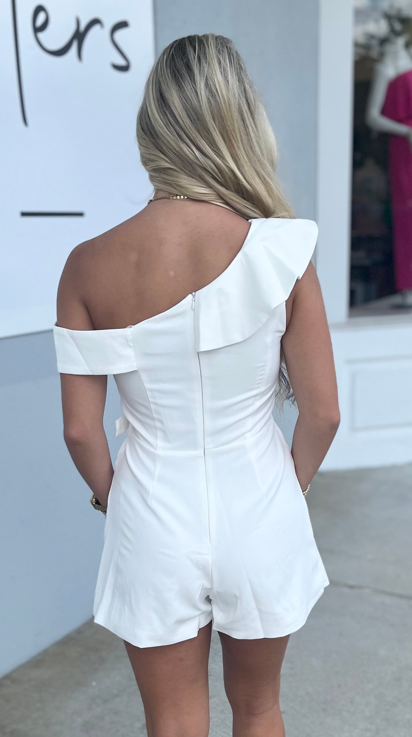 White One Shoulder Wrap Romper