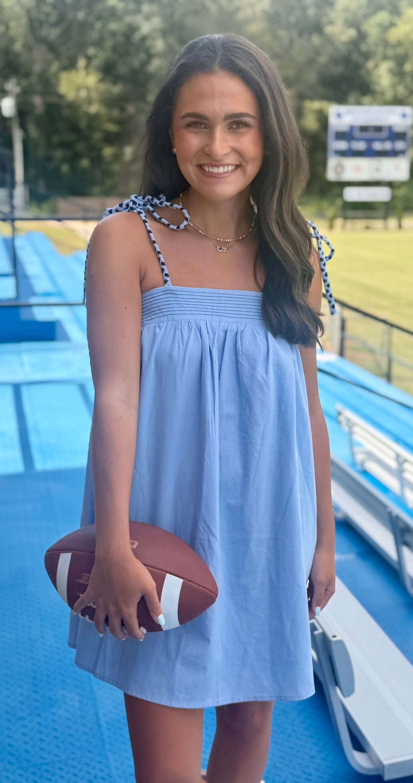 Sky Blue Tube Mini Dress With Color Cord Strap