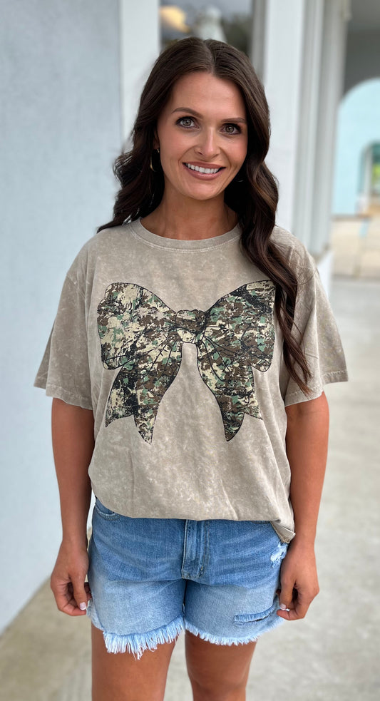 Mocha Hunting Camo Coquette Bow Tee