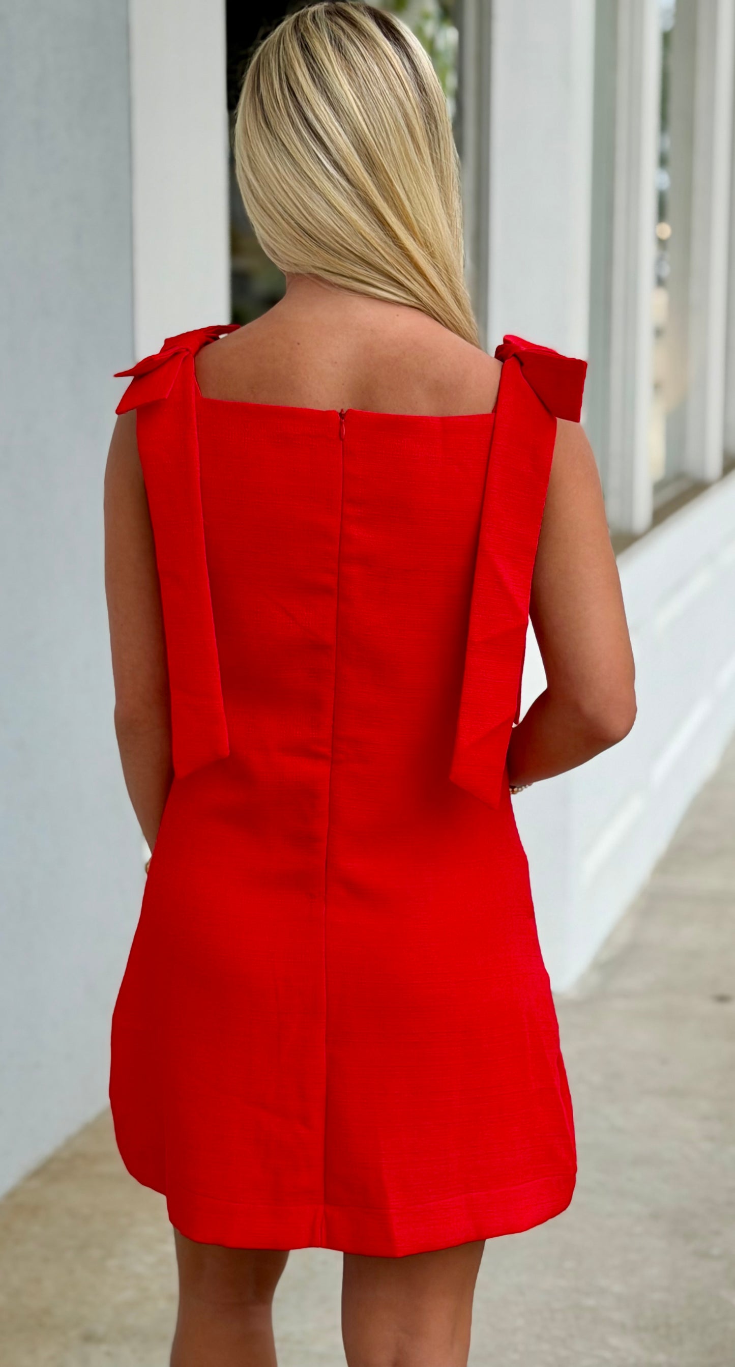 Red Neckline Bow Dress