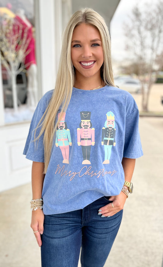 Blue Nutcracker Merry Christmas Tee