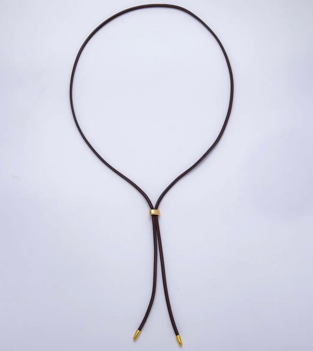 Dainty 2.5mm Leather Bolo Slide Adjustable 26in Necklace  , Brown