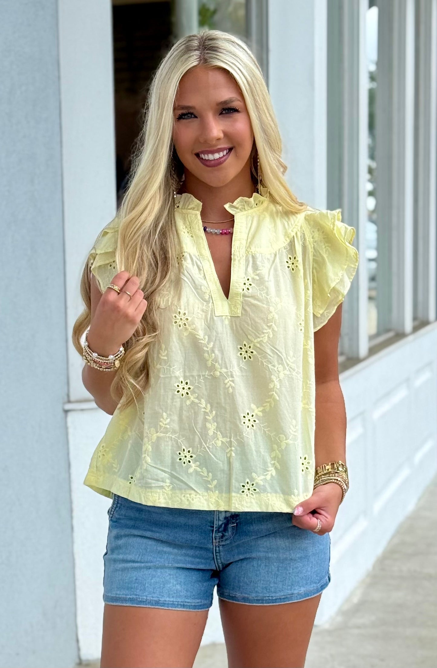 Butter Eyelet Ruffle Sleeve Blouse