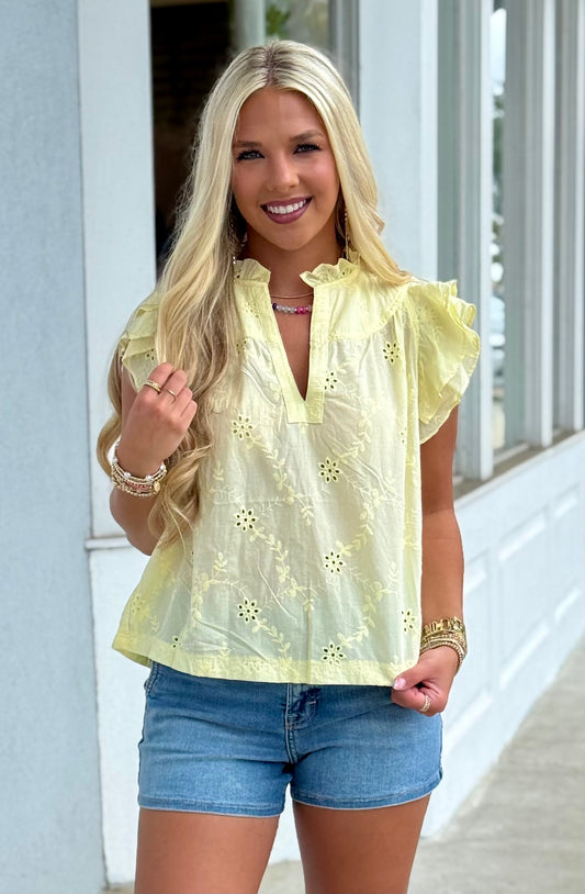 Butter Eyelet Ruffle Sleeve Blouse