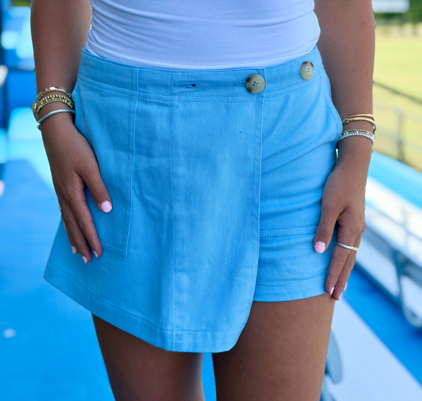 Powder Blue Denim Wrap Skort