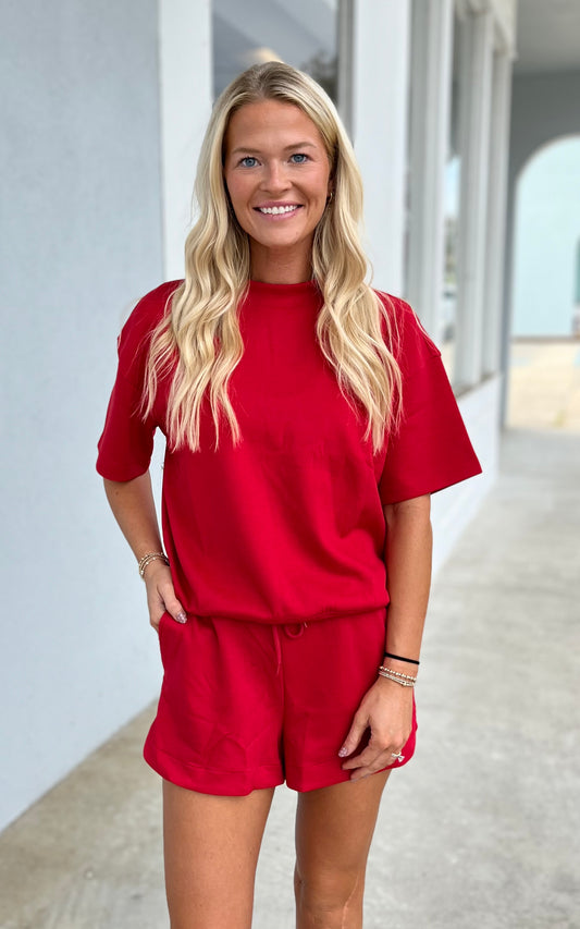 Scuba High Neck Top & Shorts SET, Ruby