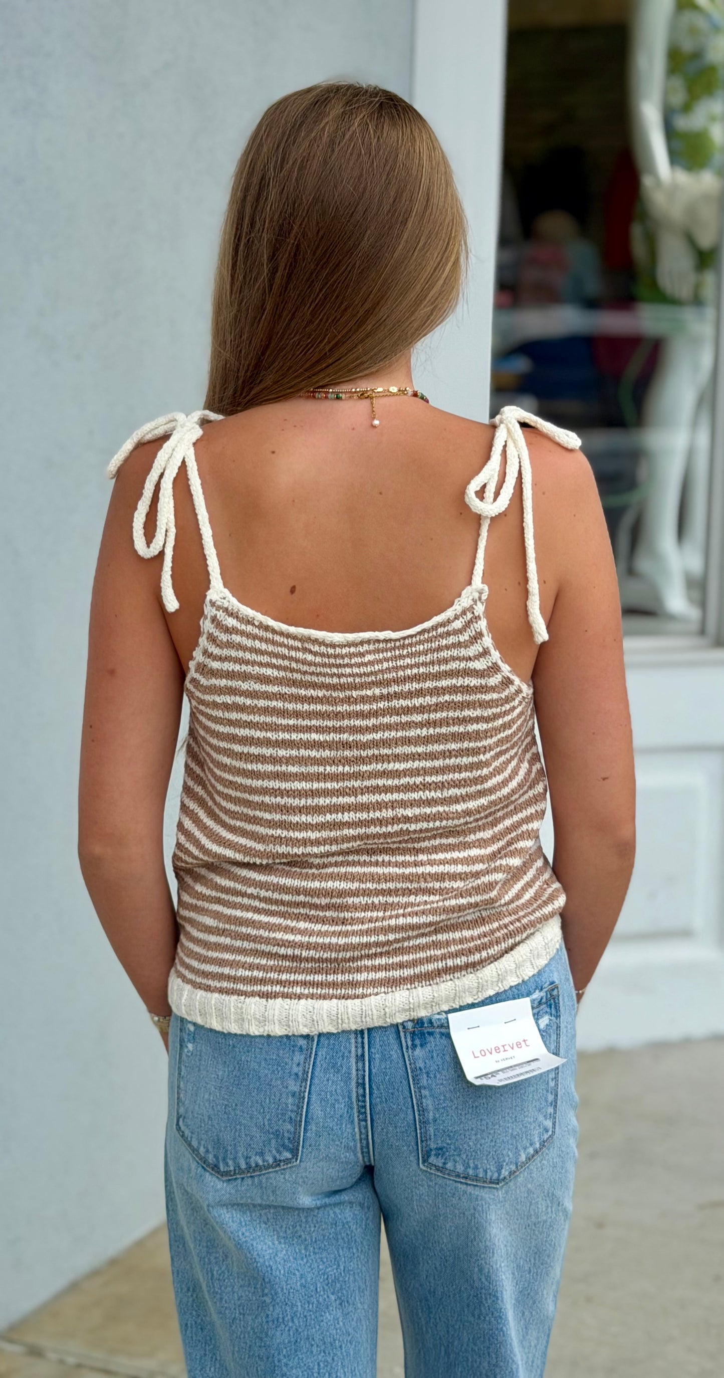 Light Mocha Stripe Crochet Cami